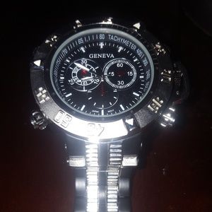 Men's silver & black watch
