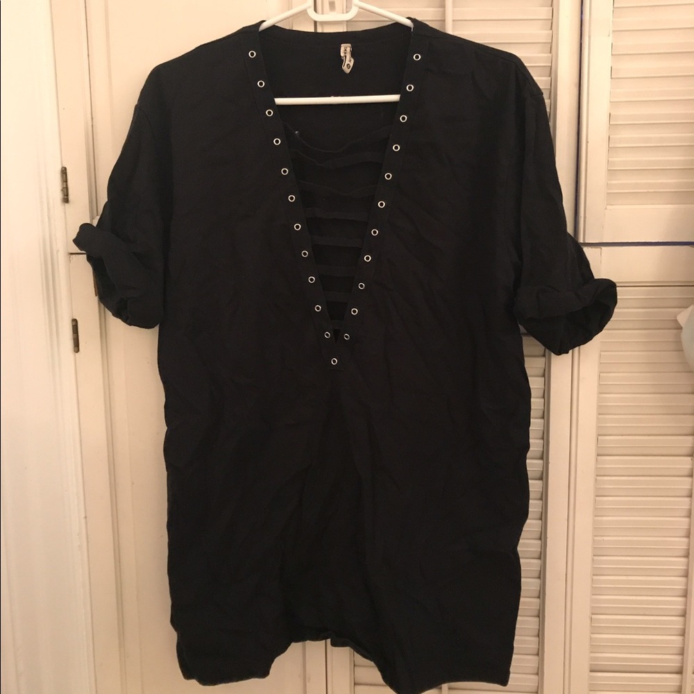 LF Black Lace Up T-Shirt Dress