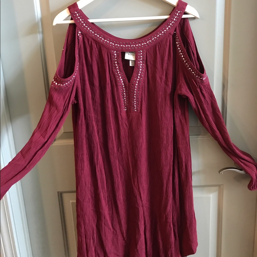 Burgundy open shoulder dress