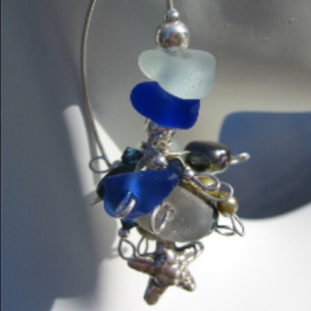 Sterling Silver Sea Glass Starfish Earrings