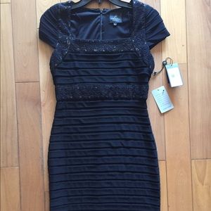 Adrianna Pappell Black lace trim black dress new