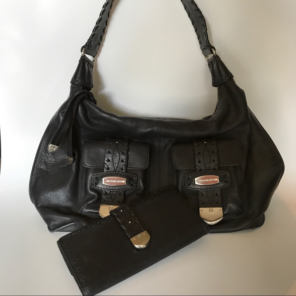 Michael Kors Black Cowhide Purse w Matching Wallet