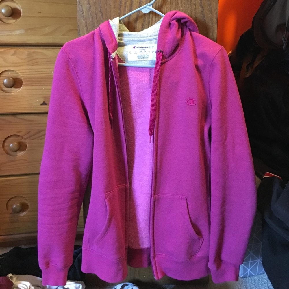 Pink champion hooded sweatshirt medium