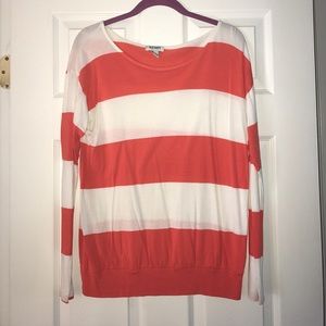 Long-sleeve Coral & White Striped Top