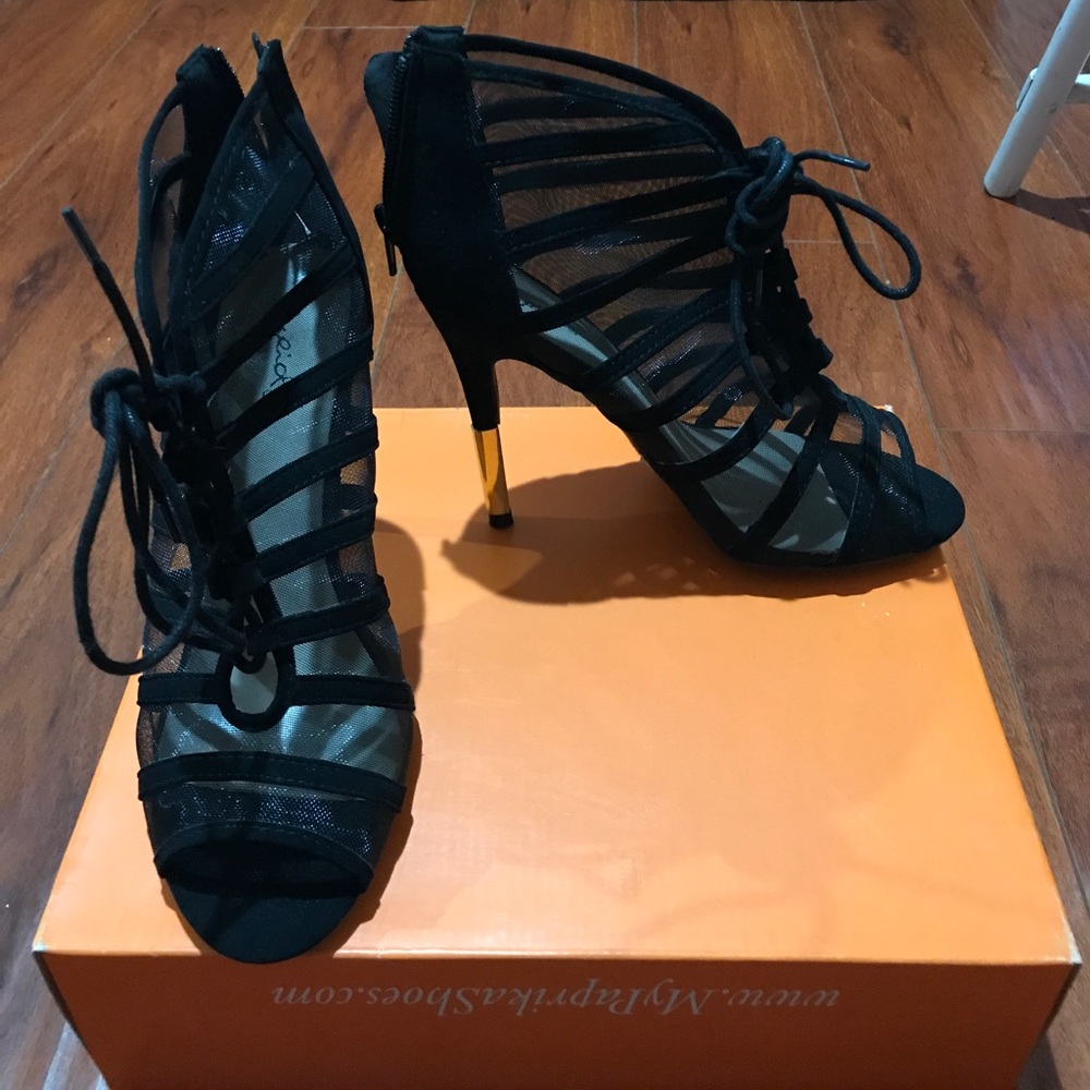 Black lace heels