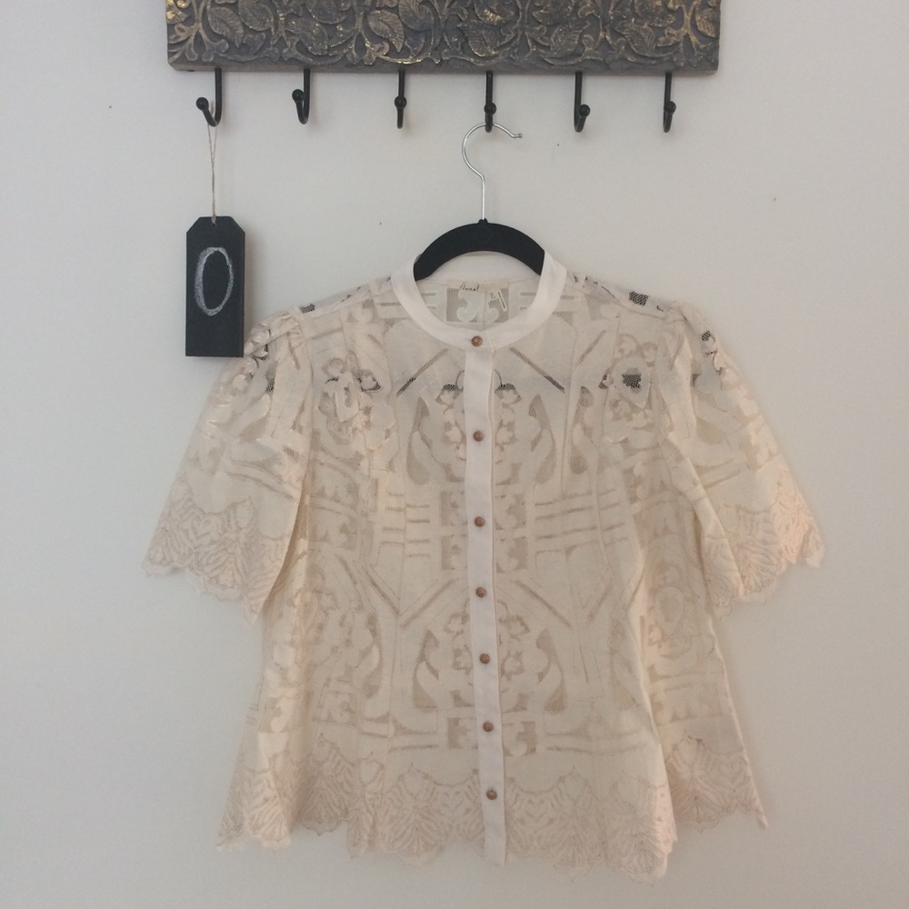 NWT Anthro Floreat Sagesse lace blouse cream 0