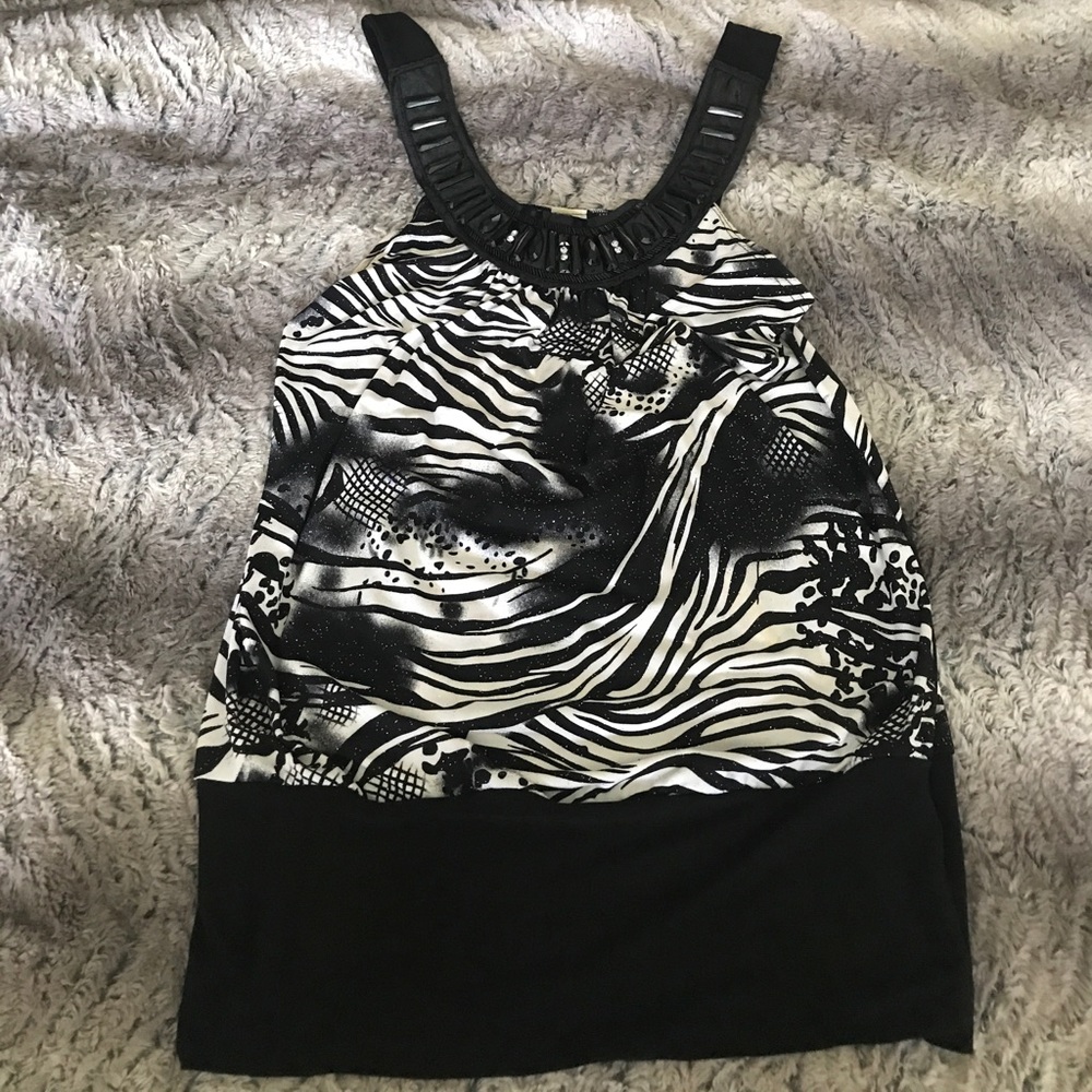 Chocolatte black and white tank top with sparkles