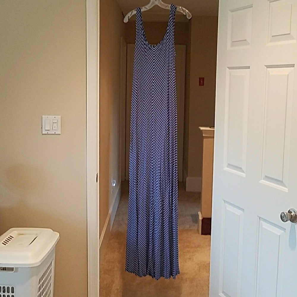Marina large blue stripped cotton maxi dress