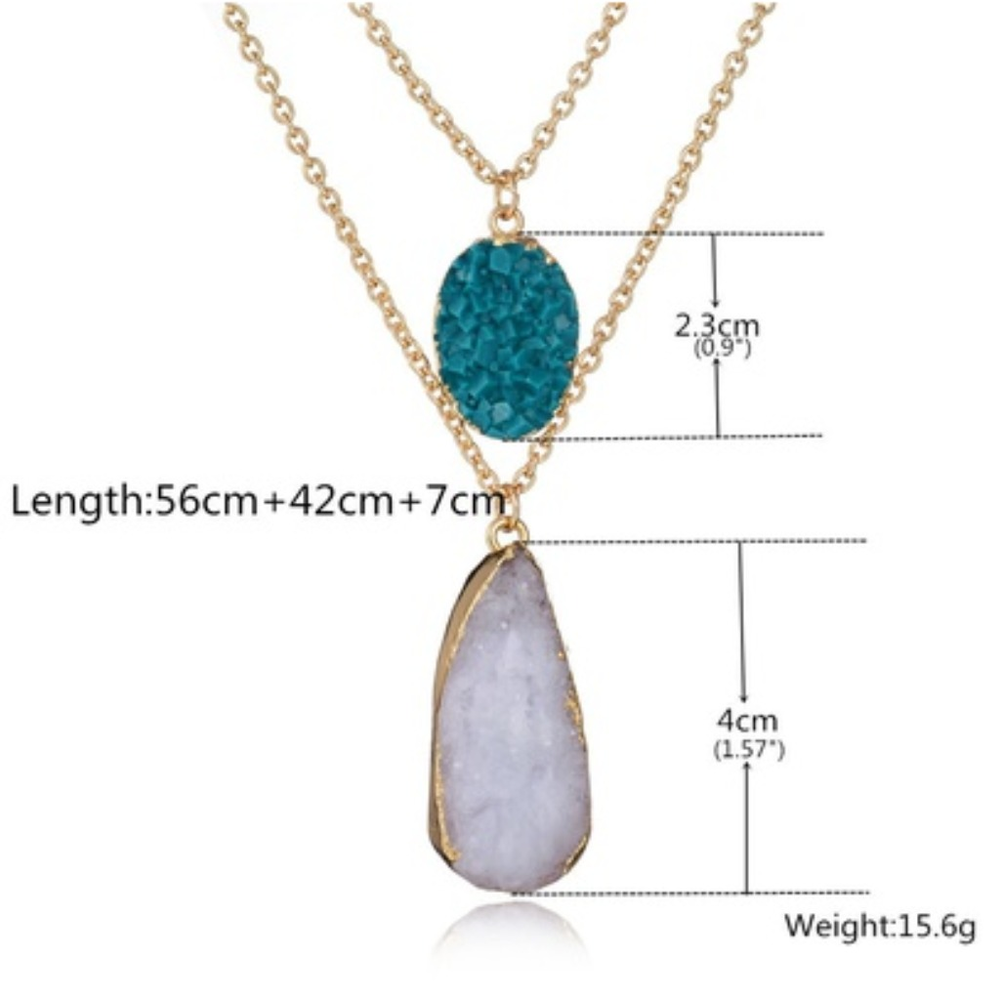 ❗️LAST ONE❗️Druzy Teardrop + Stone Necklace - Picture 3 of 3