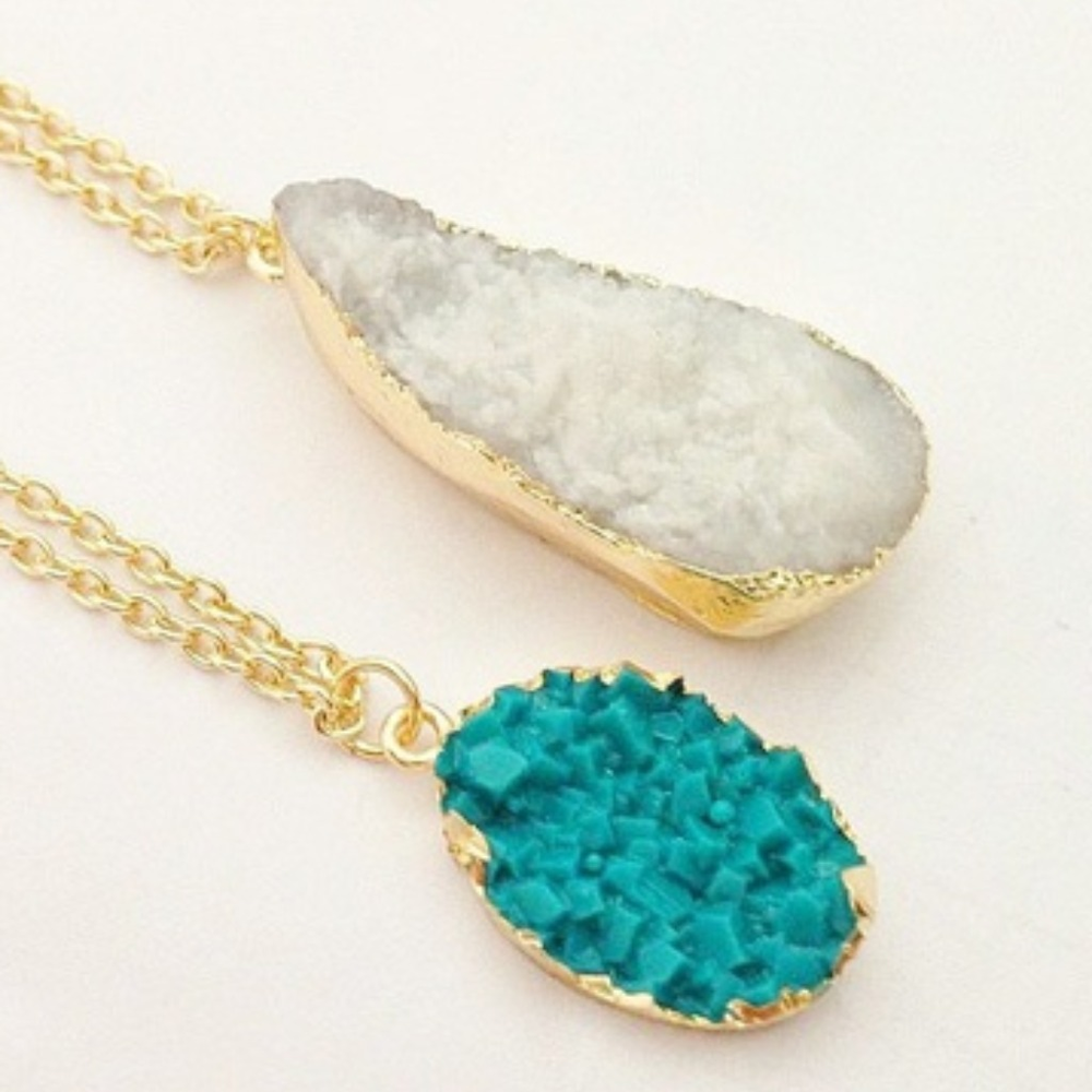 ❗️LAST ONE❗️Druzy Teardrop + Stone Necklace - Picture 2 of 3