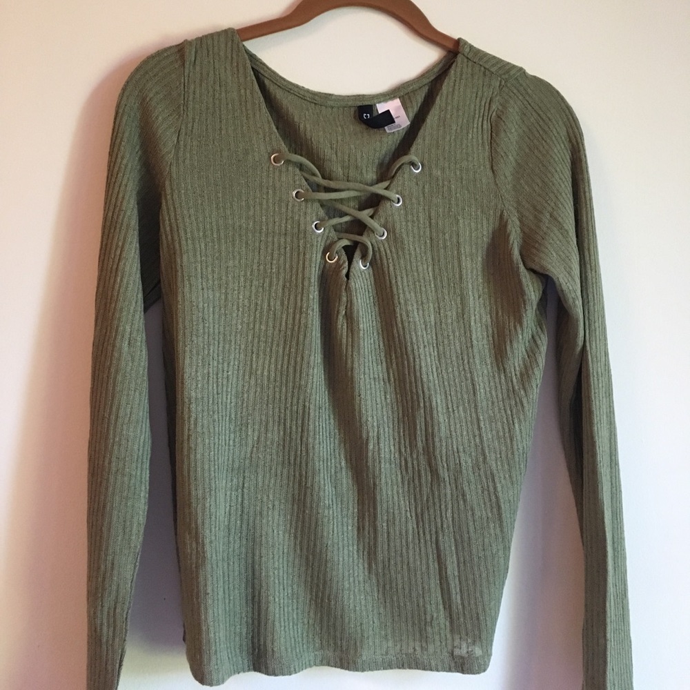 Olive front-tie Shirt