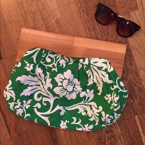 Green Floral Wooden Handle Clutch Purse