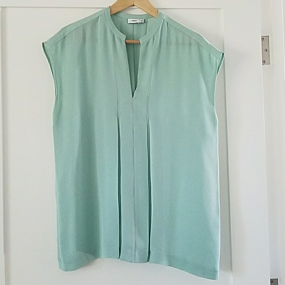 mint green silk blouse