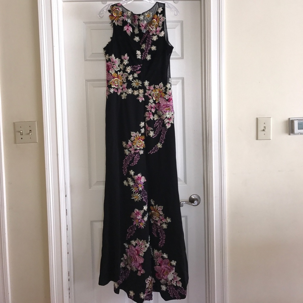 Jovani Black Floral Beaded Evening Gown