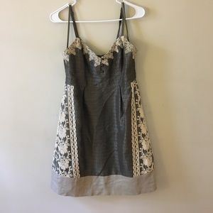 Anthropologie dress in gray with white embroidery