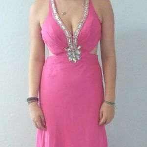 pink backless prom dress
