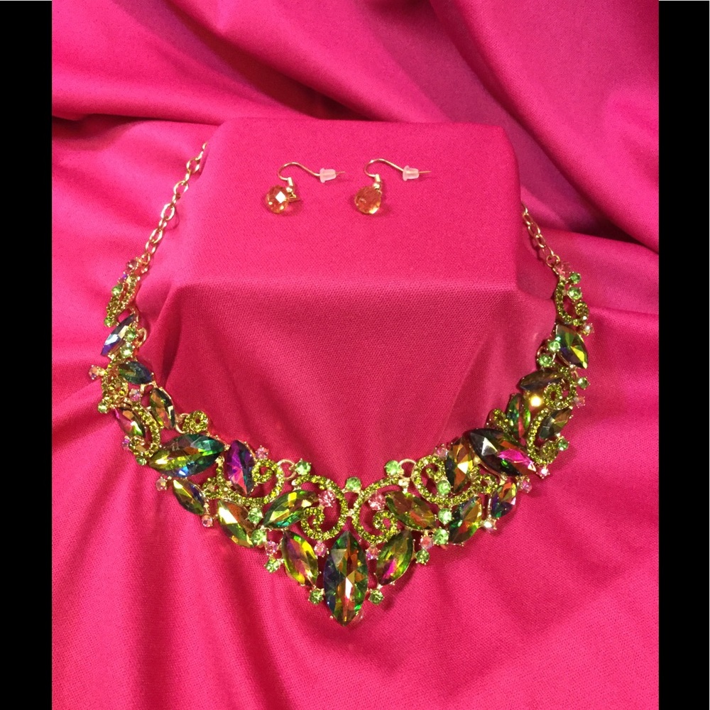 Lime Green and Pink Statement Necklace Set