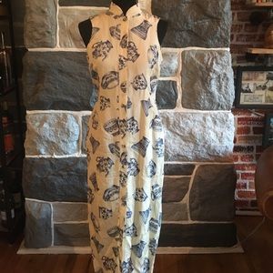 Vintage sleeveless Teapot print silk dress