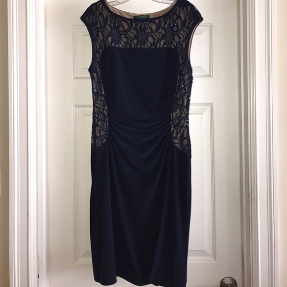 knee length dresses for ladies Molly Lace Gown in Navy main image 1