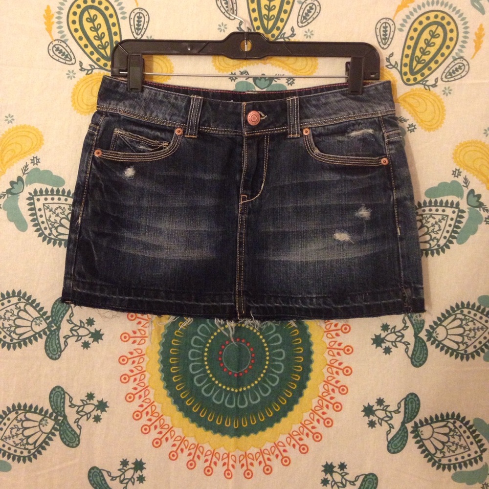 Dark wash jean mini skirt