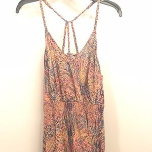 Colorful palm tree print high-low silk dress!
