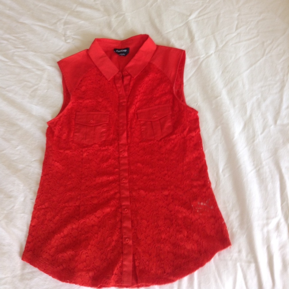 A read lace button down shirt.