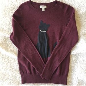 Loft Maroon Sweater with Cat Design