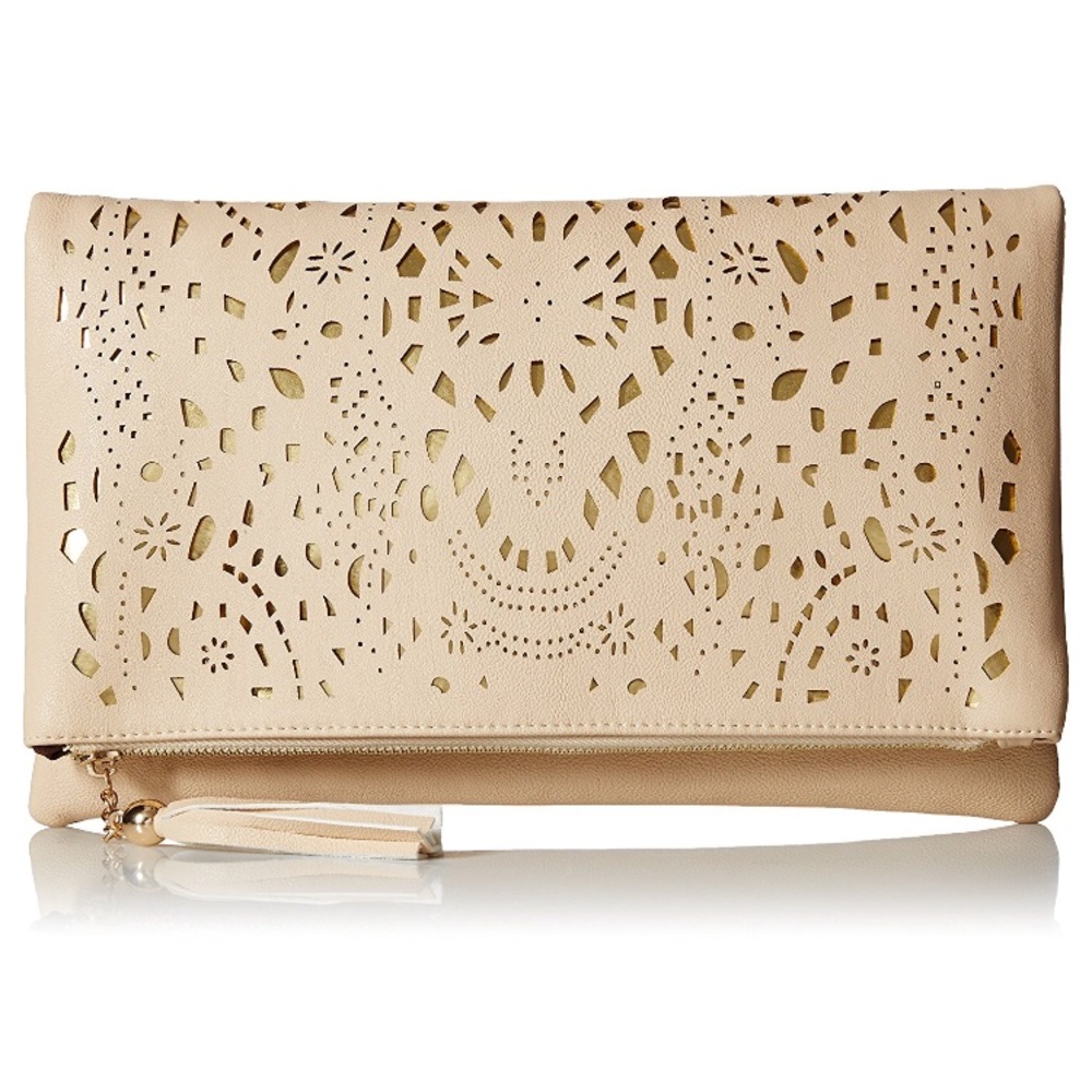Like New Nude/Gold Foldover Clutch/Shoulder Bag