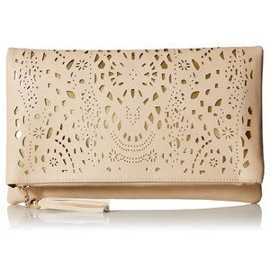 Like New Nude/Gold Foldover Clutch/Shoulder Bag