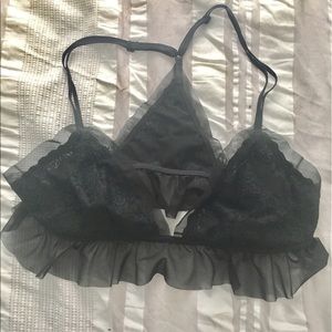Black Nylon/Mesh Bandeau w/flower embroidery