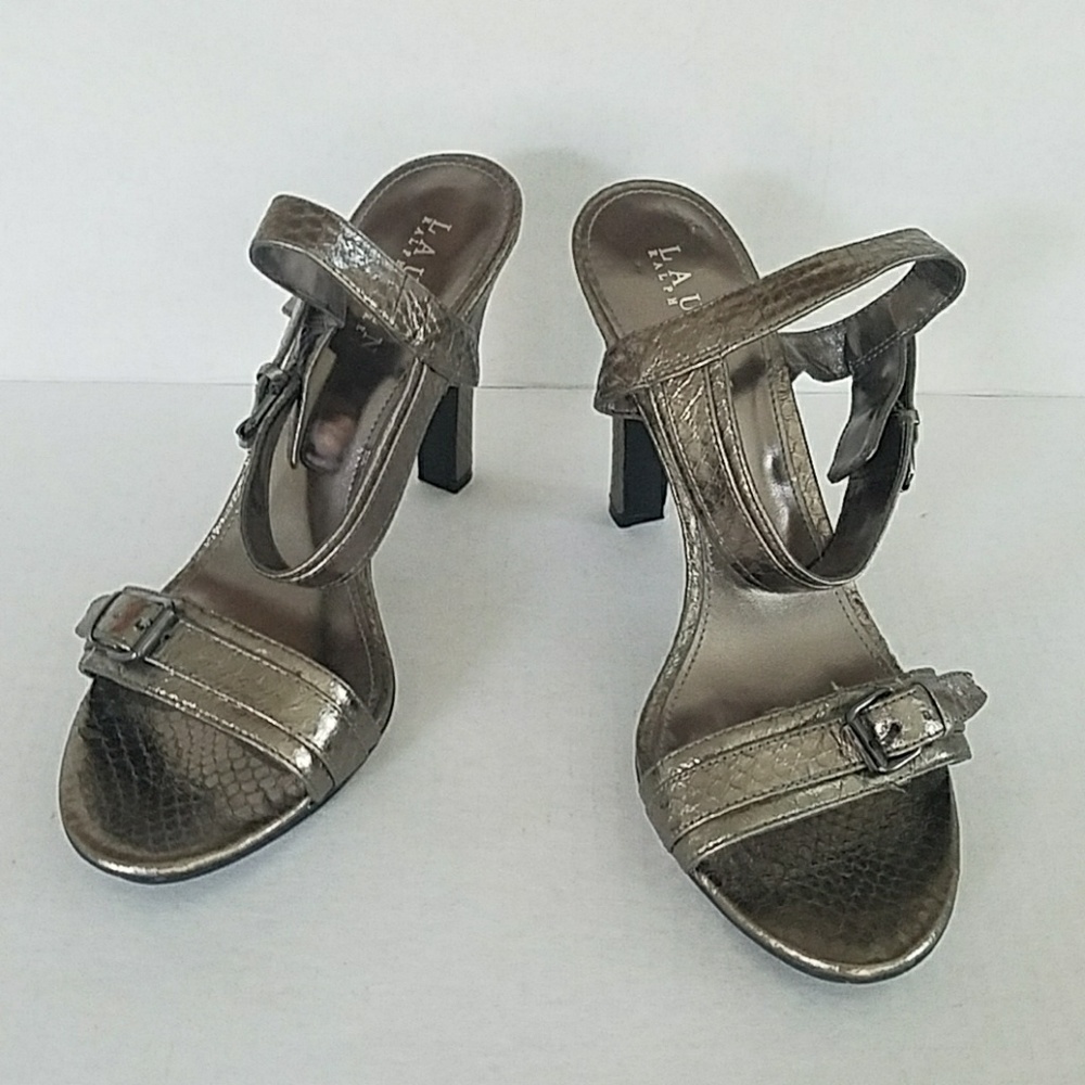 Ralph Lauren Heels "Snake Skin" Leather Pewter 8 - Gem