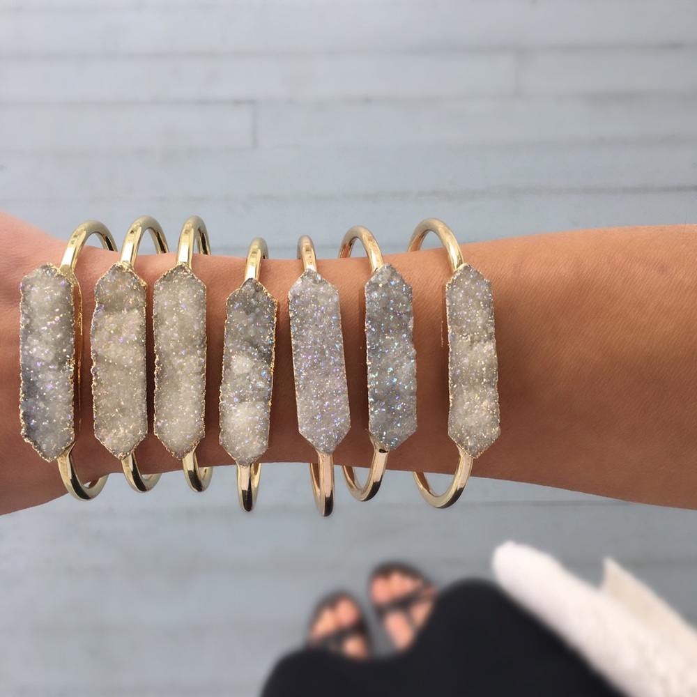 ✨Gold Plated Druzy Bar Bangle Bracelet - Picture 2 of 8