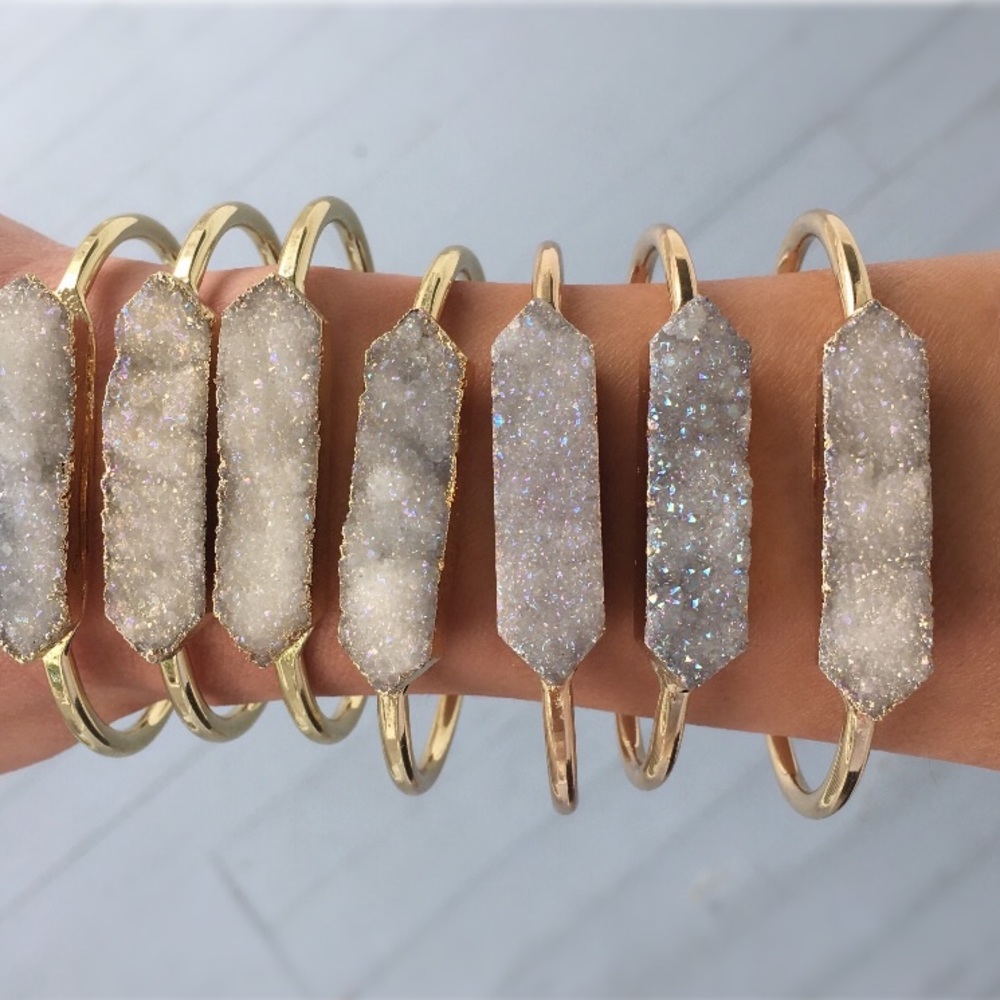 ✨Gold Plated Druzy Bar Bangle Bracelet - Picture 1 of 8