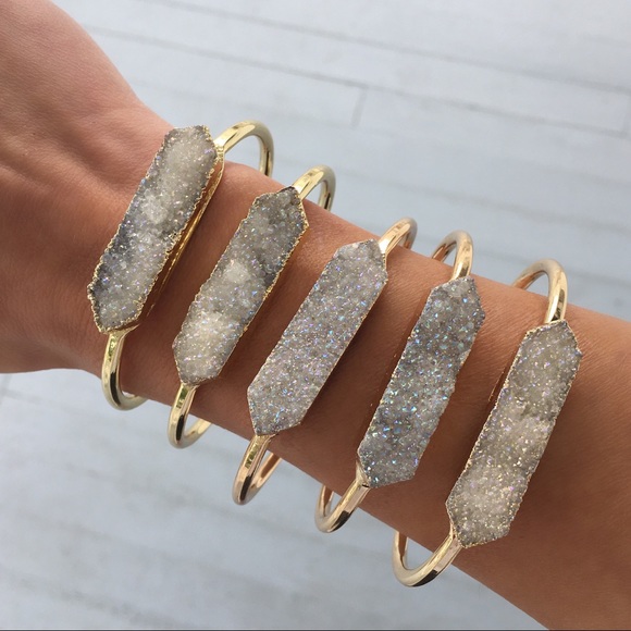 ✨Gold Plated Druzy Bar Bangle Bracelet - Picture 3 of 8