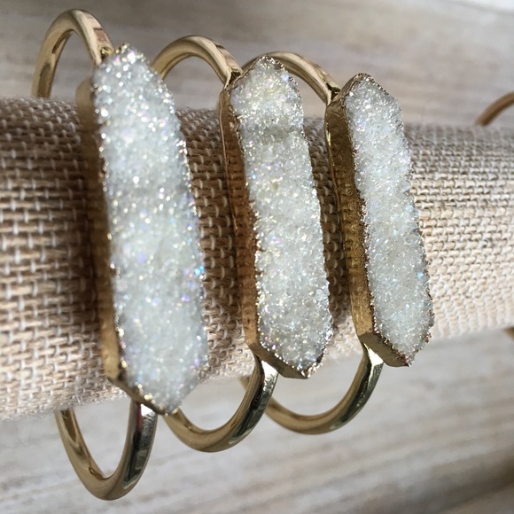 ✨Gold Plated Druzy Bar Bangle Bracelet - Picture 4 of 8
