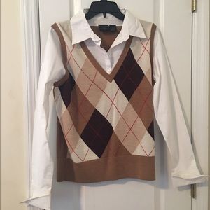 B. Moss Tan/brown Argyle Sweater Vest shirt combo