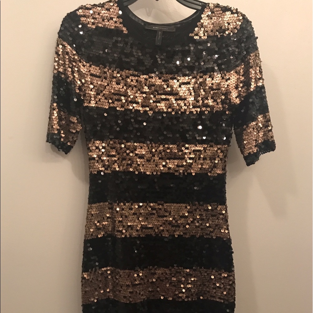 BCBG sequin gold & black dress, worn once!