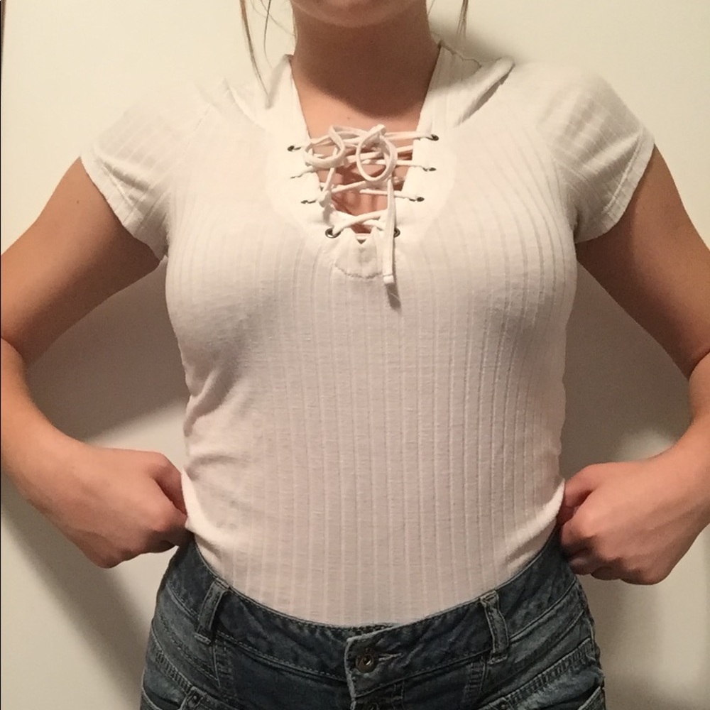 White tie up shirt
