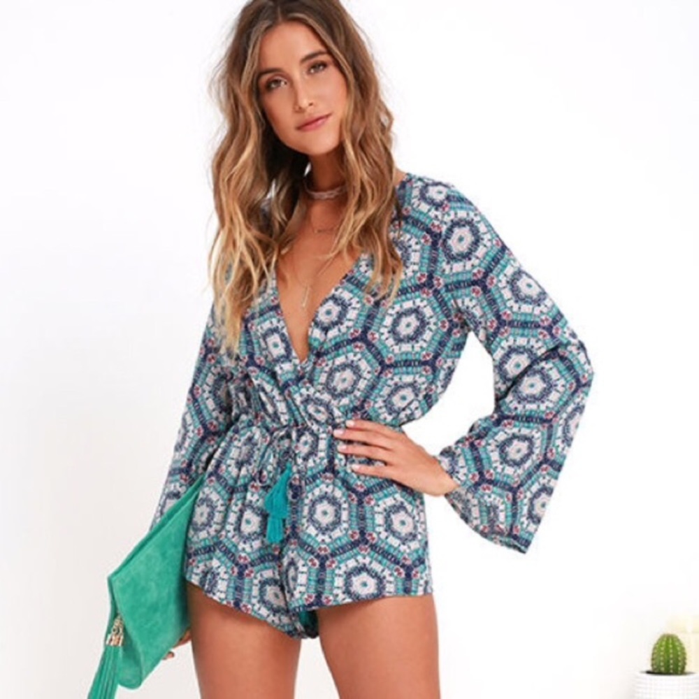 Printed lulus romper with bell sleeves