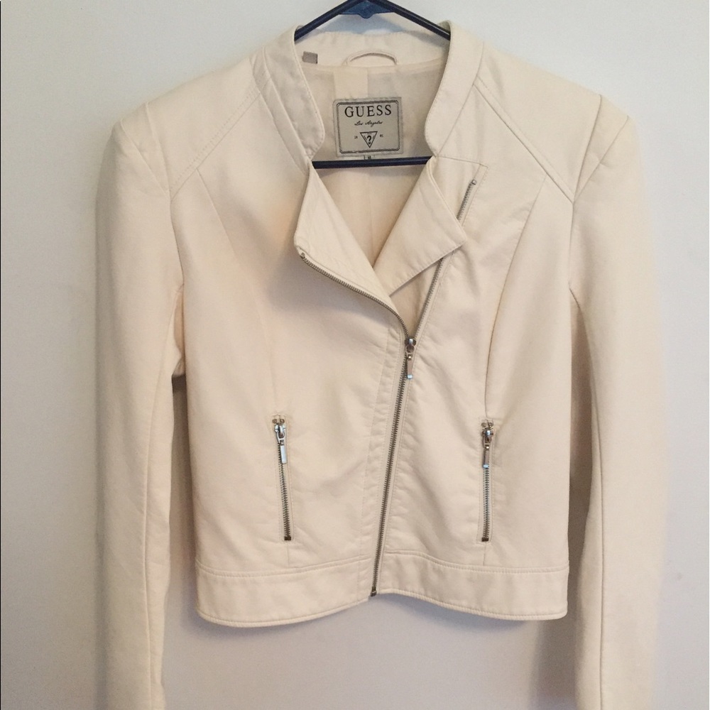 BNWT GUESS White Faux Leather Moto Jacket