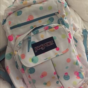 BLUE WHITE DOTTED JANSPORT BAG WITH LAPTOP POCKET