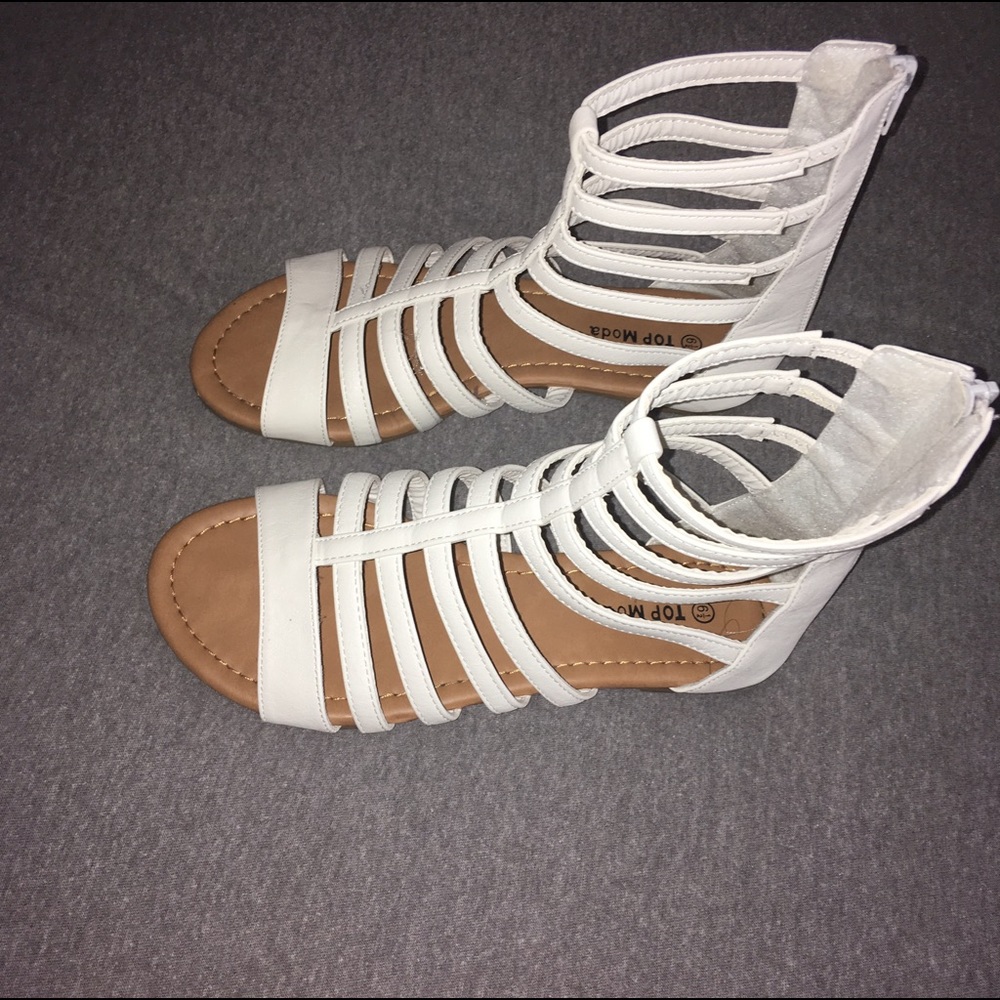 White Leather Gladiator Sandals
