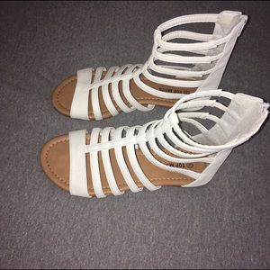 White Leather Gladiator Sandals