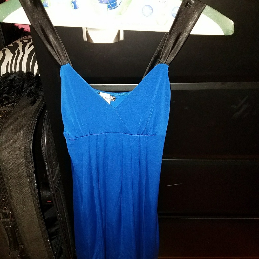 blue dress with black straps
