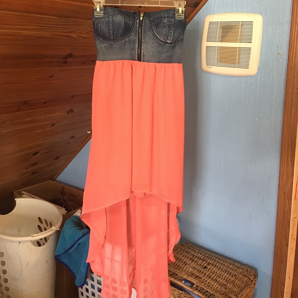 Pink/jean strapless dress