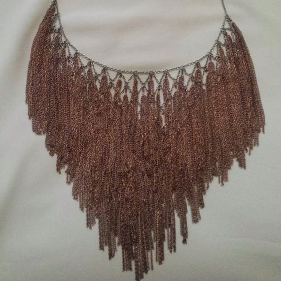 BCBG Lattice Woven Chain Fringe Necklace - Picture 3 of 3