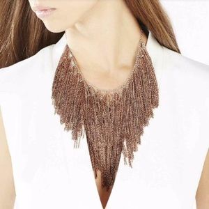 BCBG Lattice Woven Chain Fringe Necklace
