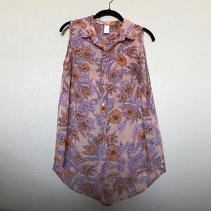 High Low Floral Collared Tank