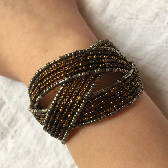 Brown/Silver beaded braided bracelet - Picture 3 of 3