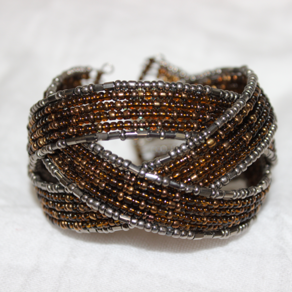 Jewelry - Brown/Silver beaded braided bracelet